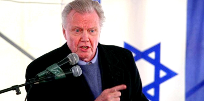 Jon Voight with Israel flag in the background