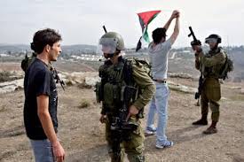 Israel soldiers confronting Palestinian youth in one the weekly demostration in occupied Palestine.
